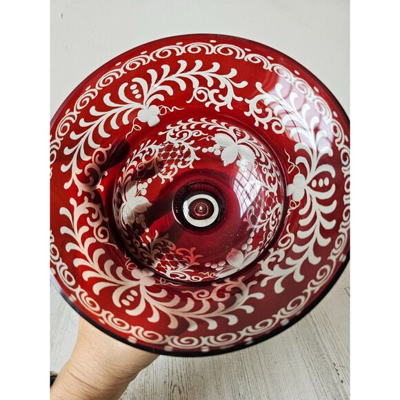 Egermann Ruby red Bohemian cut base pedestal vintage flower cranberry glass - Picture 3 of 8